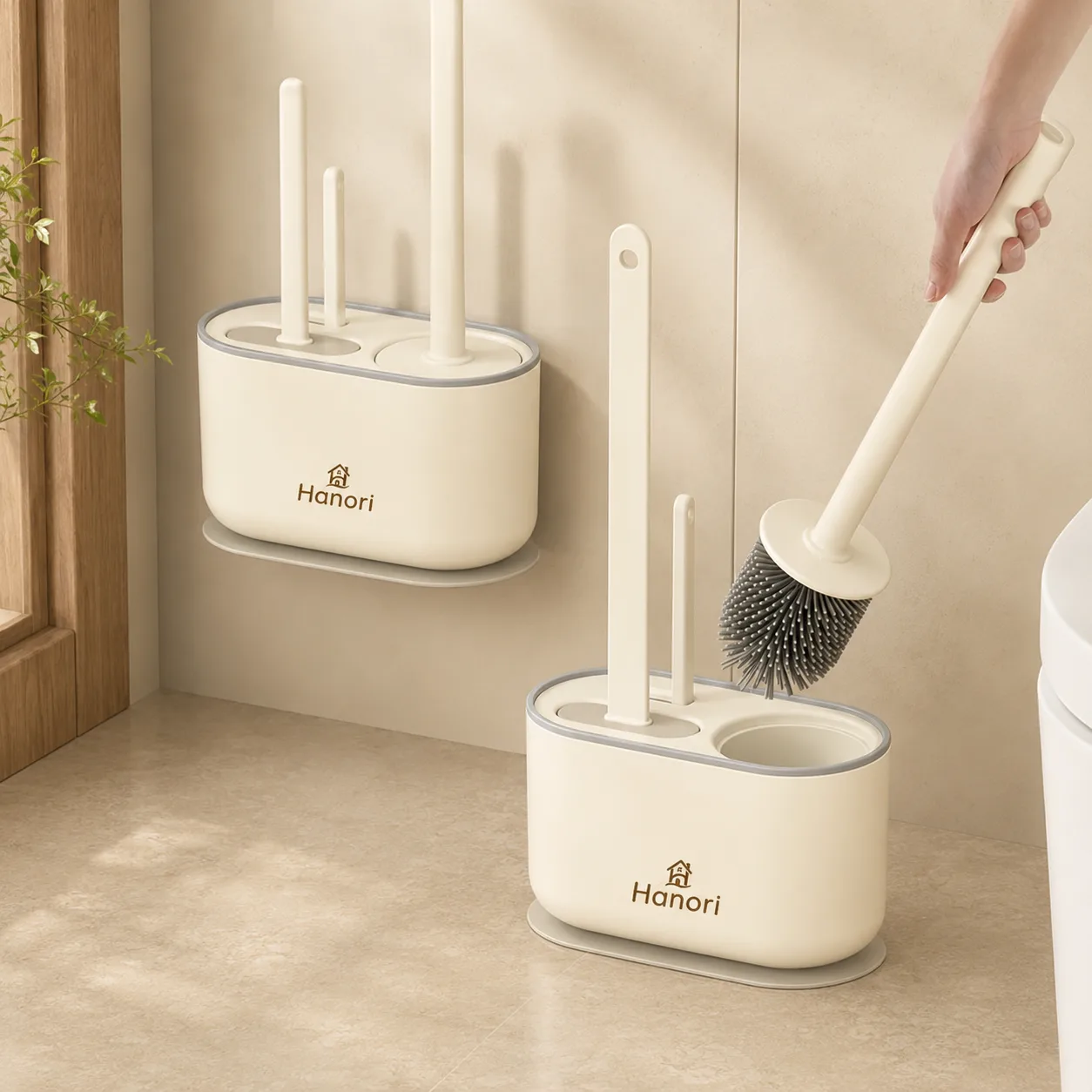 Bộ cây cọ toilet Hanori (để sàn/treo tường)