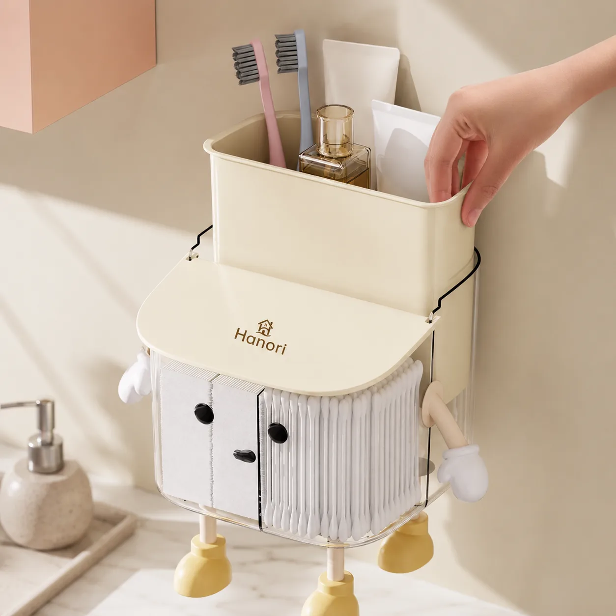 Kệ đựng bông tẩy trang & tăm bông Hanori (mặt cười)